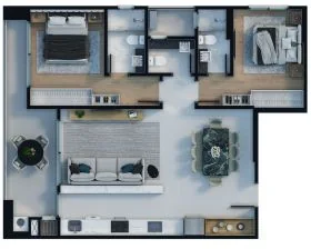 planta 2 Suíte - 92,85 m²